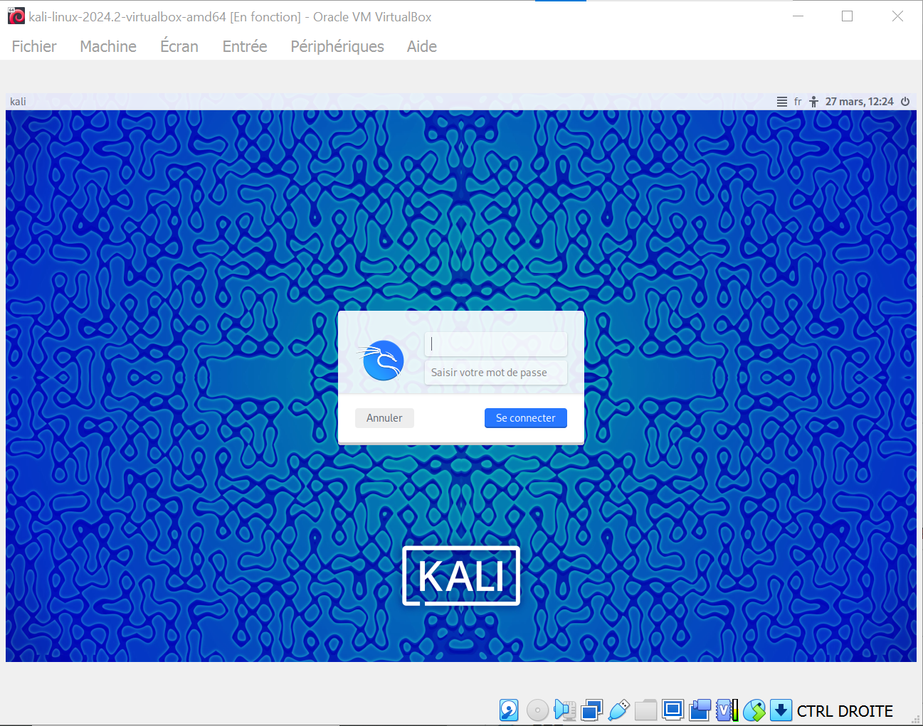 Écran de connexion de Kali Linux