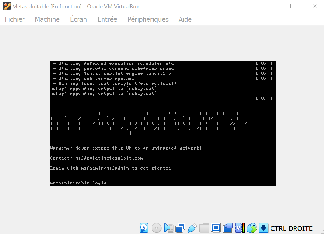 Metasploitable au démarrage