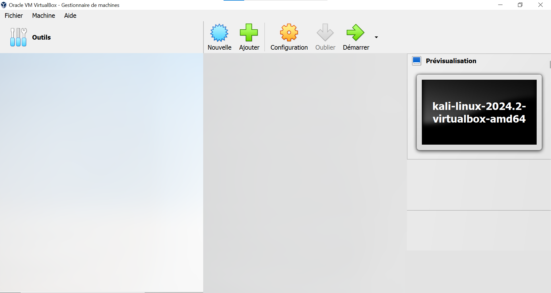 Interface de VirtualBox après installation
